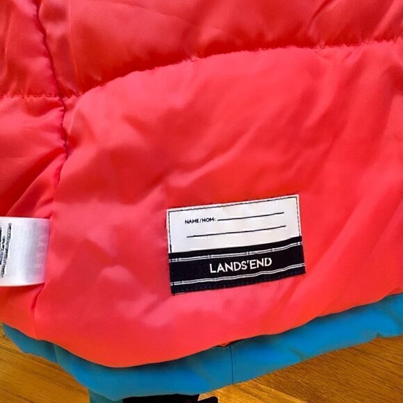 Land's End Girls L 14 Stormer Jacket Coat Hooded Blue Coral Star Zip Front - Picture 4 of 9